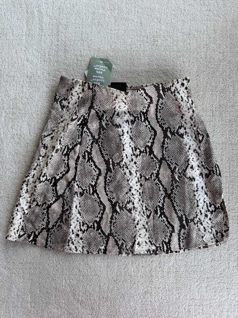 H&M Womens XS Snake Print Mini Skirt NWT High Waist Stretch Black Beige